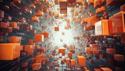 abstract geometric background with cubes in a tunnel