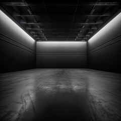 empty room with concrete floor and black walls  - obrazy, fototapety, plakaty