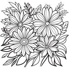 Luxury floral outline coloring book pages line art sketch