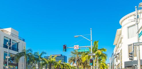 World famous Rodeo Drive under a blue sky