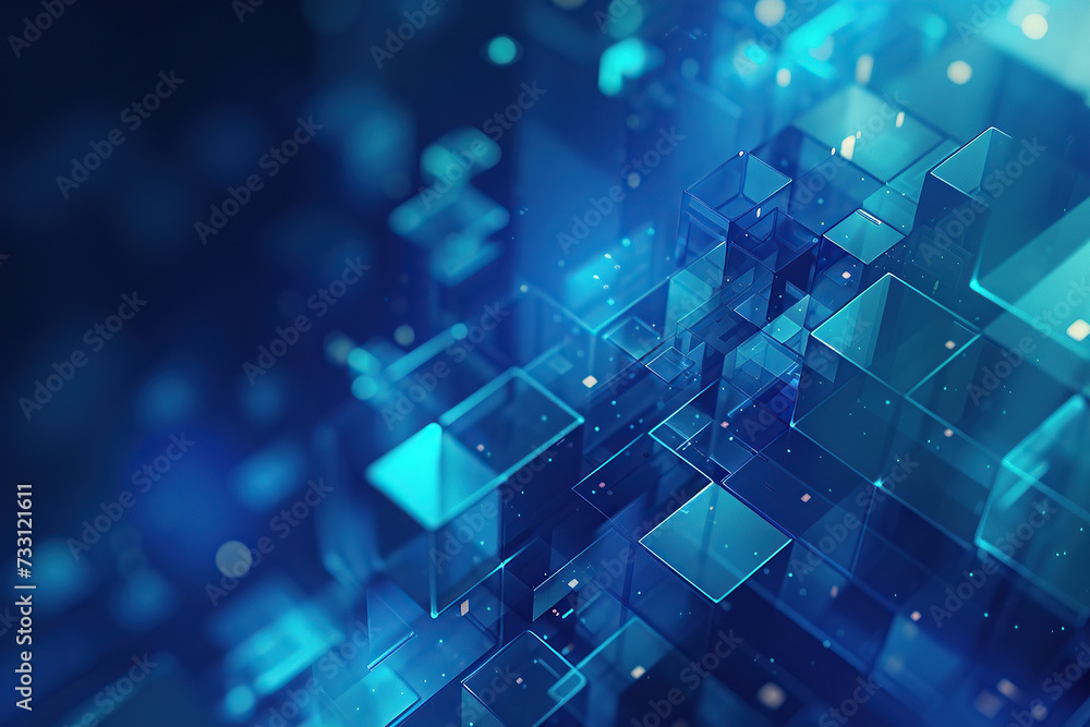 Wall mural horizontal image of an abstract futuristic cyberspace blue transparent background generative ai