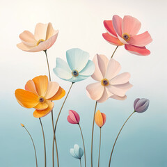 Colorful flowers on a blue sky background 