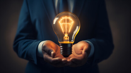 Businessman holding light bulb, innovative concept