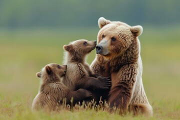 Obraz premium the tenderness between a mother bear and her playful cubs