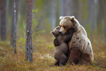 Fototapeta premium the tenderness between a mother bear and her playful cubs