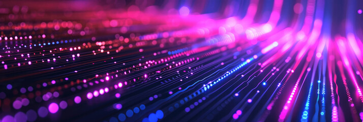 A close-up view of vibrant fiber optic cables, representing the rapid transmission of data in a network of advanced communication technology. - obrazy, fototapety, plakaty