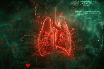Human Heart with Glowing Vascular Network