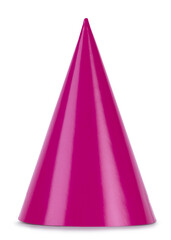 Pink solid party hat, standing isolated on a white background.