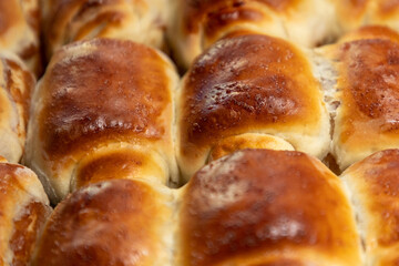 Traditional homemade yeast rolls filled with jam