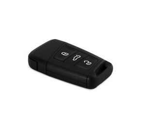 Black plastic car ignition key closeup isolated 