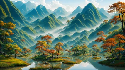 Schilderijen op glas landscape with mountains © 정훈 양