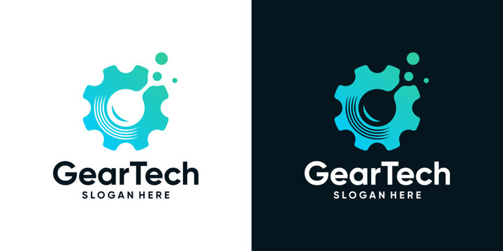 Gear logo design template with technology connection graphic design vector. Symbol, icon, creative.