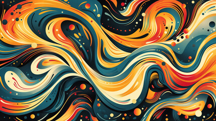 Obraz premium Abstract Artistic Background: Vivid and Diverse Paint Strokes in Wave-like Motion on Black Canvas, Creating a Captivating Display of Color and Movement