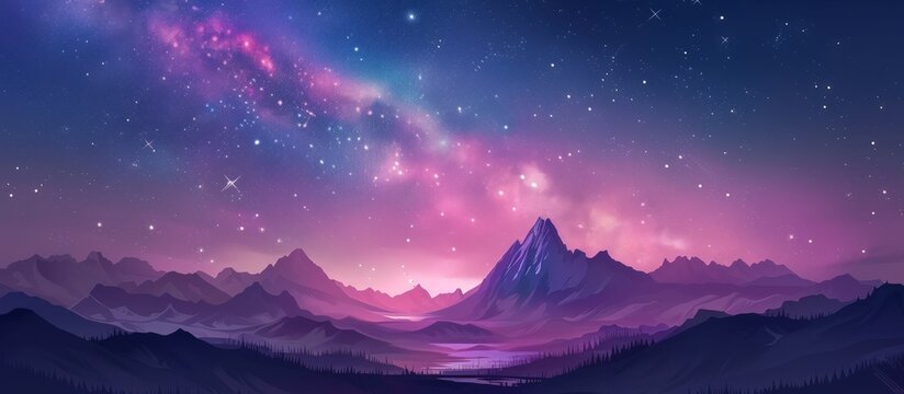Fantasy space with Milky way on the night sky background. Generated AI image