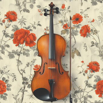 violin string instrument classical music as background on a seamless tile, ai generated