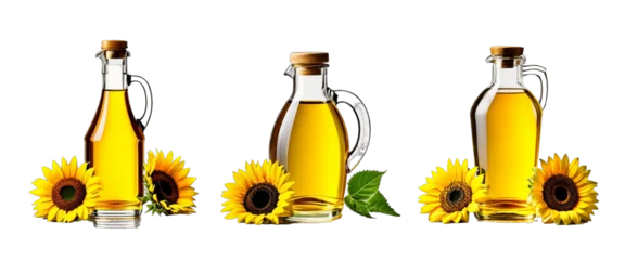 Wandaufkleber Collection of the bottle of sunflower oil with the flower on a transparent background PNG AI Generative. Organic concept of the product © Sakib
