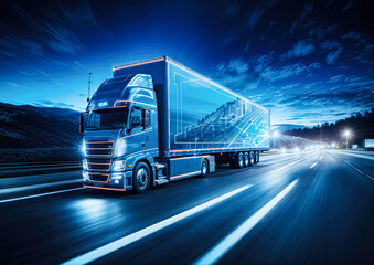 truck on the road with motion blur background, transportation and logistics concept