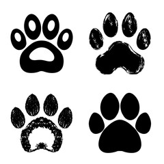 Vector illustration of a set of black paw prints on a white background - obrazy, fototapety, plakaty