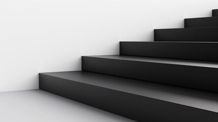 Monochromatic 3D Background: Black Staircase on White Background in Minimalistic Design Style, Creating a Striking Visual Contrast and Elegant Composition