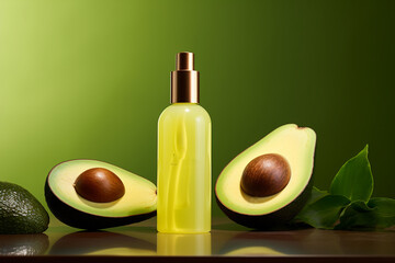A cosmetic bottle product for skin care mockup. Natural ingredients, avocado. natural cosmetics. AI