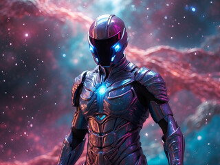 A cloaked figure stands in the street, surrounded by pink and blue electricity.