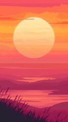 The sun is setting over the ocean with waves, abstract wallpaper background in pink and purple. Soft Minimalist Backdrops for smartphones. Quiet Backgrounds. Great for versatile social media content.