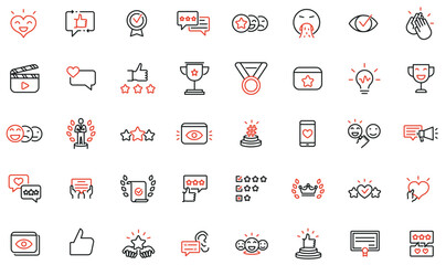 Vector Collection of Linear Icons Related to Customer Review and Feedback, Expertise and Loyalty. Mono Line Pictograms and Infographics Design Elements