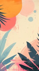 Tropical leaves on yellow background. Soft Minimalist Backdrops for smartphones. Quiet Backgrounds. Great for versatile social media content.