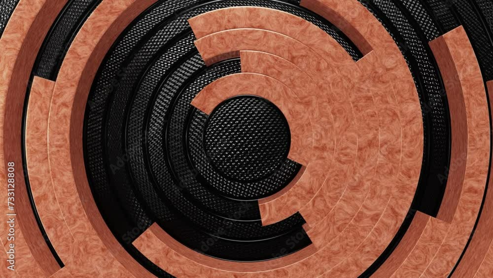 Aufkleber realistic abstract looping 3d animation of the clock-style moving textured polished wood and carbon 