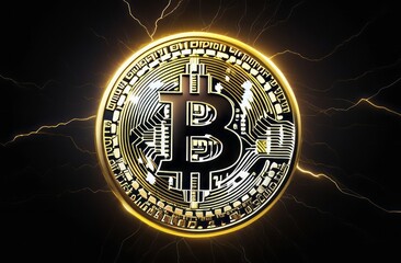 Bitcoin ETF coin, gold yellow, trading, chart, money, rich. Close-up bitcoin coin with flying coins. Bitcoin Crypto currency Gold BTC Bit Coin close up of Bitcoin coins isolated.