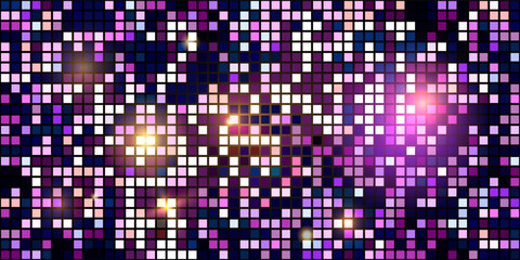 An elegant purple disco ball pattern with a mirror mosaic texture. Square sequin bg for a party. A sophisticated background for a vintage-style abstract wallpaper. - obrazy, fototapety, plakaty