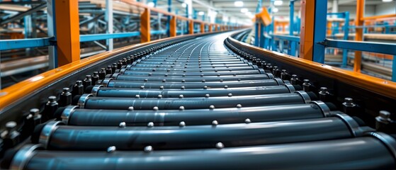 Busy Factory Conveyor Belt Brimming With Metal Pipes