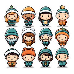 Winter Hat Brigade: A Playful Assembly of Cartoon Characters Embracing the Cold
