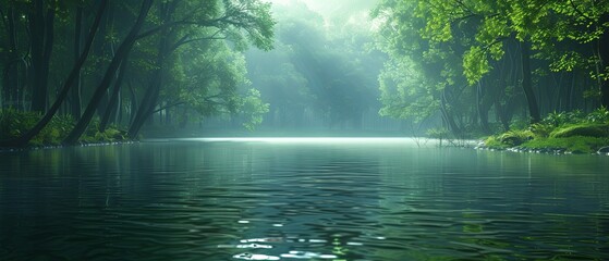 Fototapeta na wymiar A River Flowing Through a Dense Forest of Trees