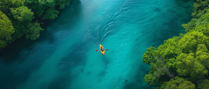 Person Kayaking in the Middle of a River