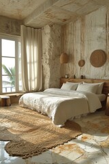 Creative interior of a bedroom in a country house