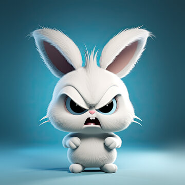 Cute Cartoon Angry Bunny Character with Big Eyes