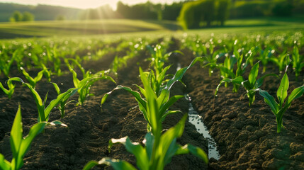 corn, nature, green, agricultural, spring, plant, growth, field, farming, leaf, grow
