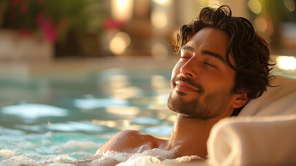 man relaxing in the pool in the spa centre