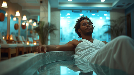 man relaxing in the pool in the spa centre