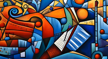 Abstract Geometric Art with Colorful Shapes and Lines Arranged in a Circular Pattern, Creating a Sense of Harmony and Balance, Generative AI