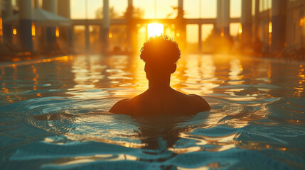 man relaxing in the pool in the spa centre
