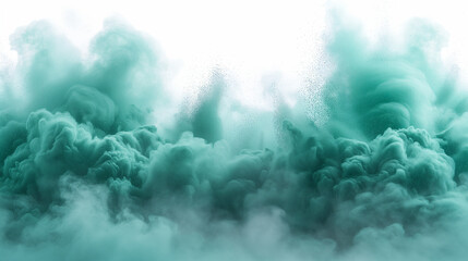 Abstract Green Powder Explosion: Freeze Motion of Emerald Dust on White Background