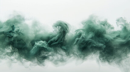 Abstract Green Powder Explosion: Freeze Motion of Emerald Dust on White Background