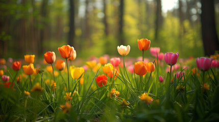 Fototapeta premium Sunset in the garden. AI generated art illustration.