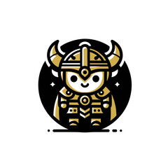 Cute Viking Warrior Cartoon Mascot with Golden Helmet and Shield