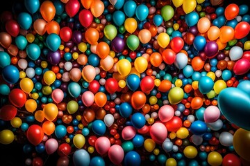 balloons decoration in the interior of the room with text copy space in the middle background 
