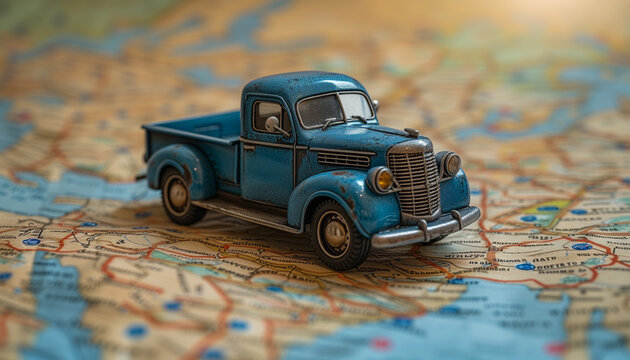 Toy car on a map - Powered by Adobe