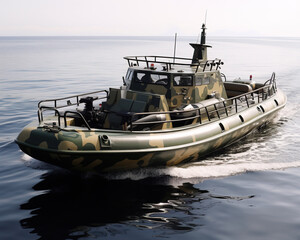 camouflage boat in military khaki
