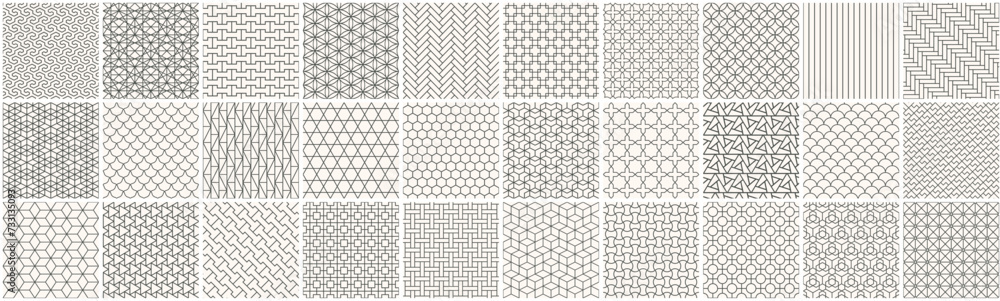 Leinwandbilder Collection of seamless ornamental geometric patterns - unusual design. Vector repeatable grid outline textures - symmetric ornate prints. Monochrome backgrounds
